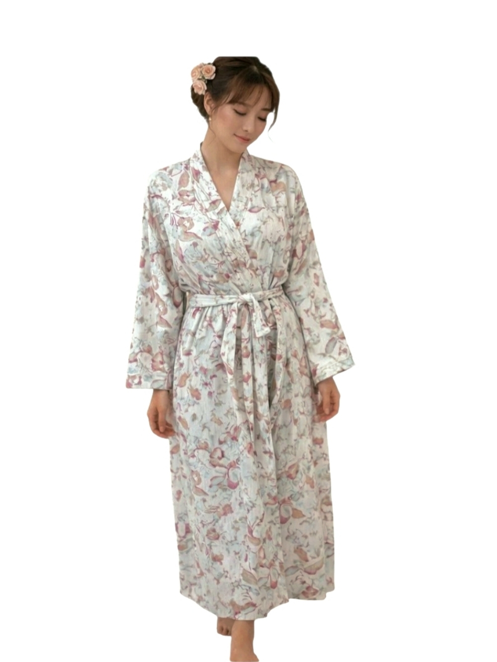 Soft Surroundings Womens Floral Gauzy Long Robe In Aqua Rose Print Size XL NEW